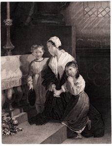 [mother kneeling with children]